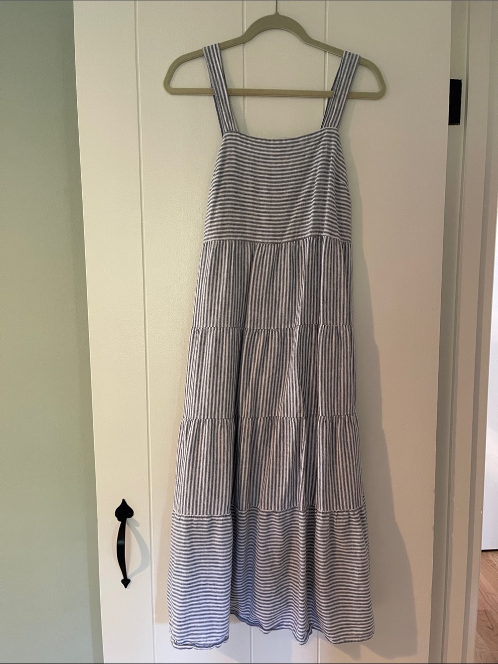 Blue & White Striped Tiered Sundress Linen & Viscose Small